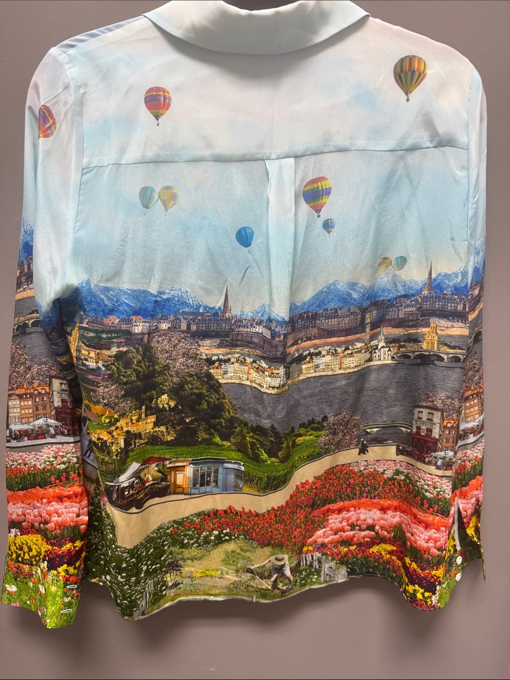 Alice + Olivia Scenic Eiffel Tower Button-Up Blouse - Blue, Red, Green - Picture 2 of 7